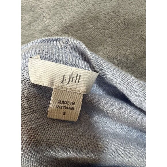 J Jill Linen Blend Cardigan Size Small Light Blue Knit Short Sleeve pockets - Picture 4 of 8